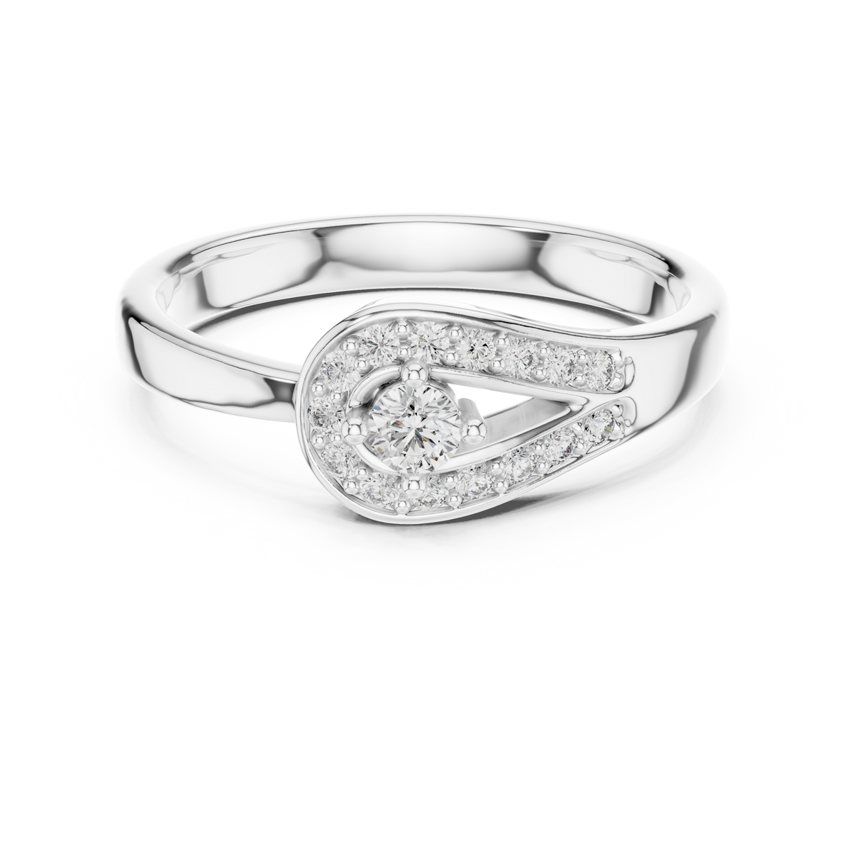 Pavé Teardrop Loop Moissanite Ring in white 925 sterling silver, view 4