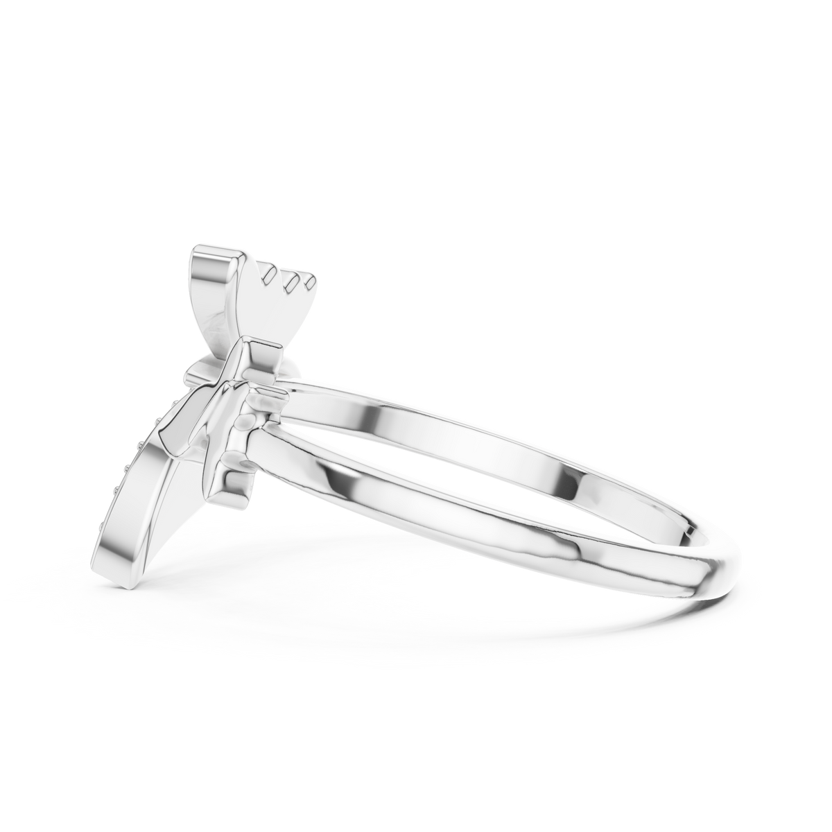 Butterfly Bypass Moissanite Open Ring in white 925 sterling silver, view 3