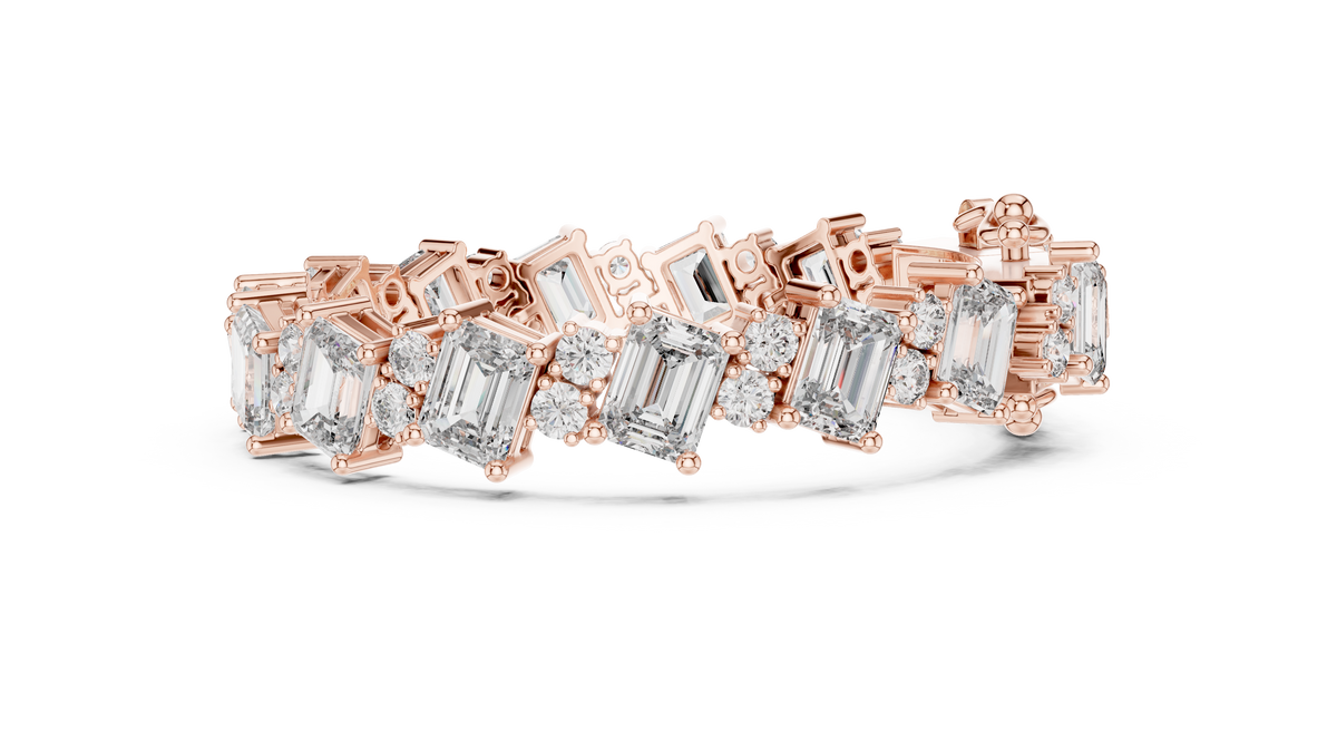 Emerald Cut Moissanite Statement Link Bracelet in rose 925 sterling silver, view 4