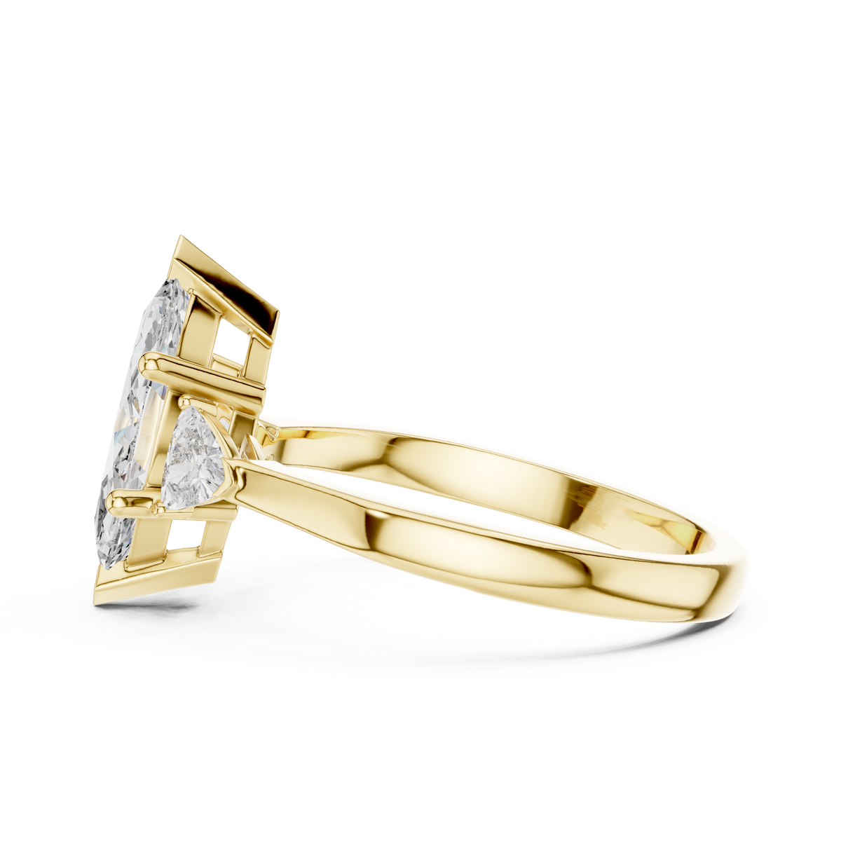 Marquise and Trillion Three Stone Moissanite Ring in yellow 925 sterling silver, view 3