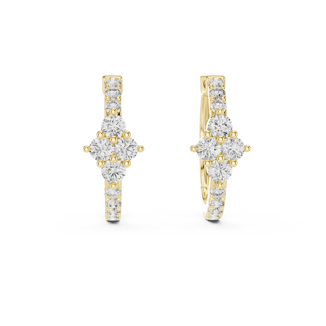 Moissanite cluster huggie hoop earrings in yellow 925 sterling silver, view 4