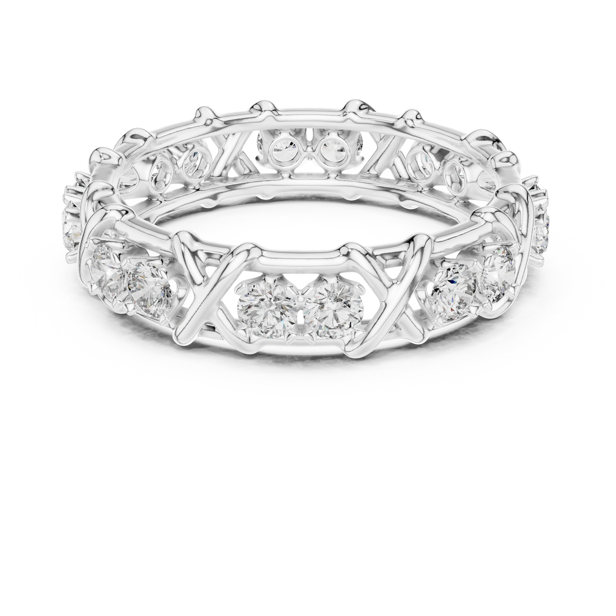 X Station Moissanite Eternity Band in white 925 sterling silver, view 4