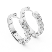 Marquise moissanite double row hoop earrings in white 925 sterling silver, view 2