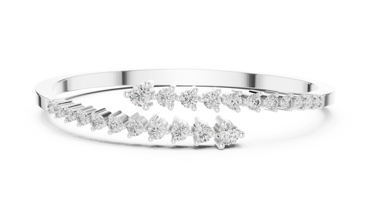 Graduated Round Moissanite Bypass Bangle in white 925 sterling silver, view 1