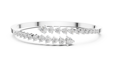 Graduated Round Moissanite Bypass Bangle in white 925 sterling silver, view 1