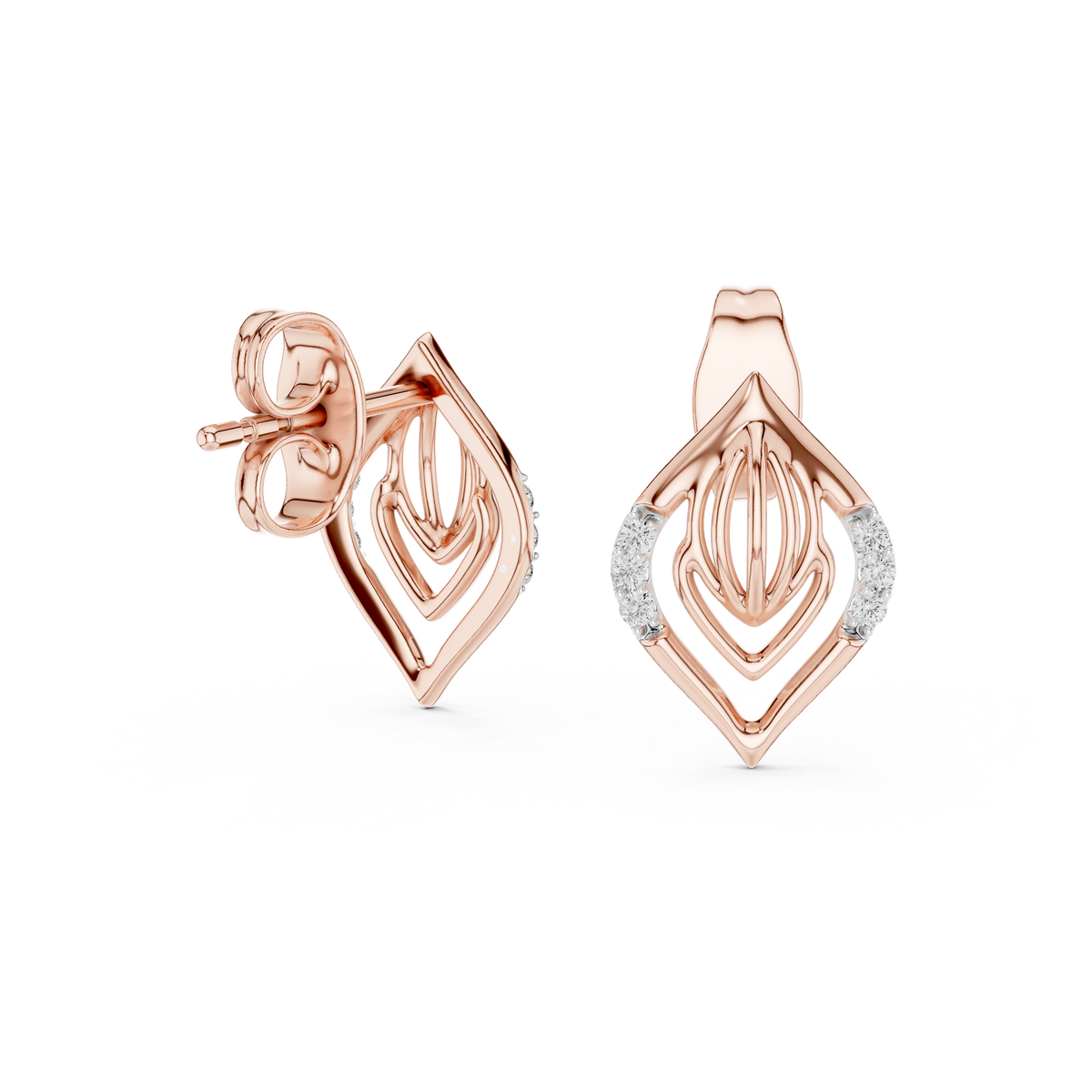 Moissanite Open Leaf Stud Earrings in rose 925 sterling silver, view 1