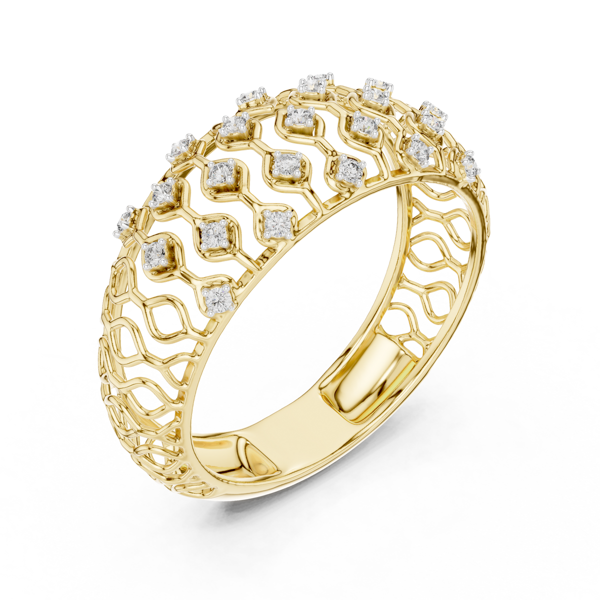 Domed Lattice Moissanite Band in yellow 925 sterling silver, view 2