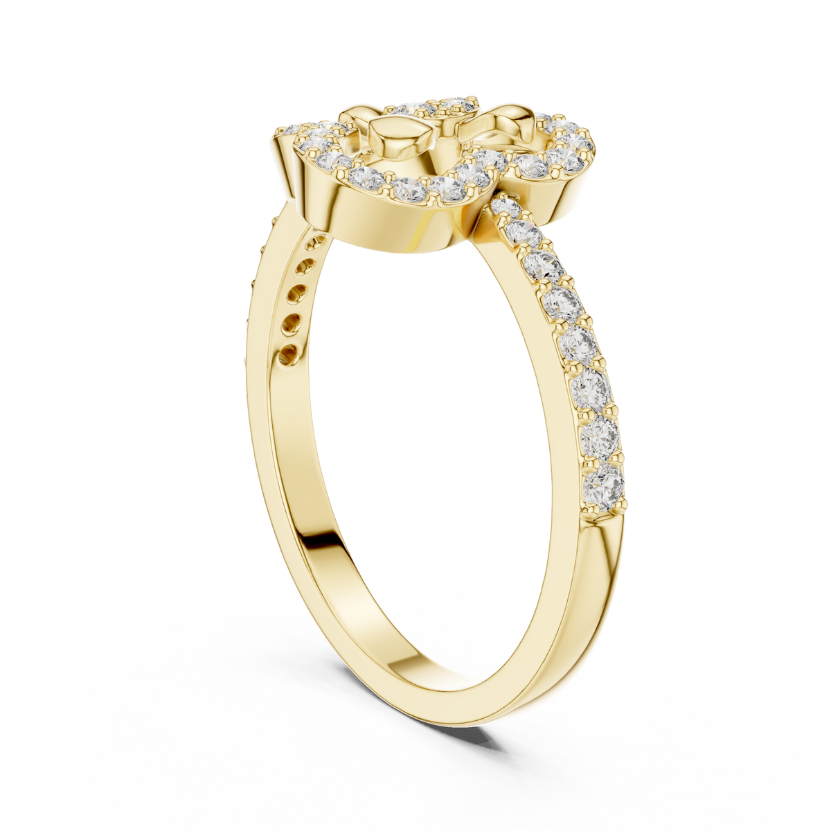 Pavé Clover Outline Moissanite Ring in yellow 925 sterling silver, view 1