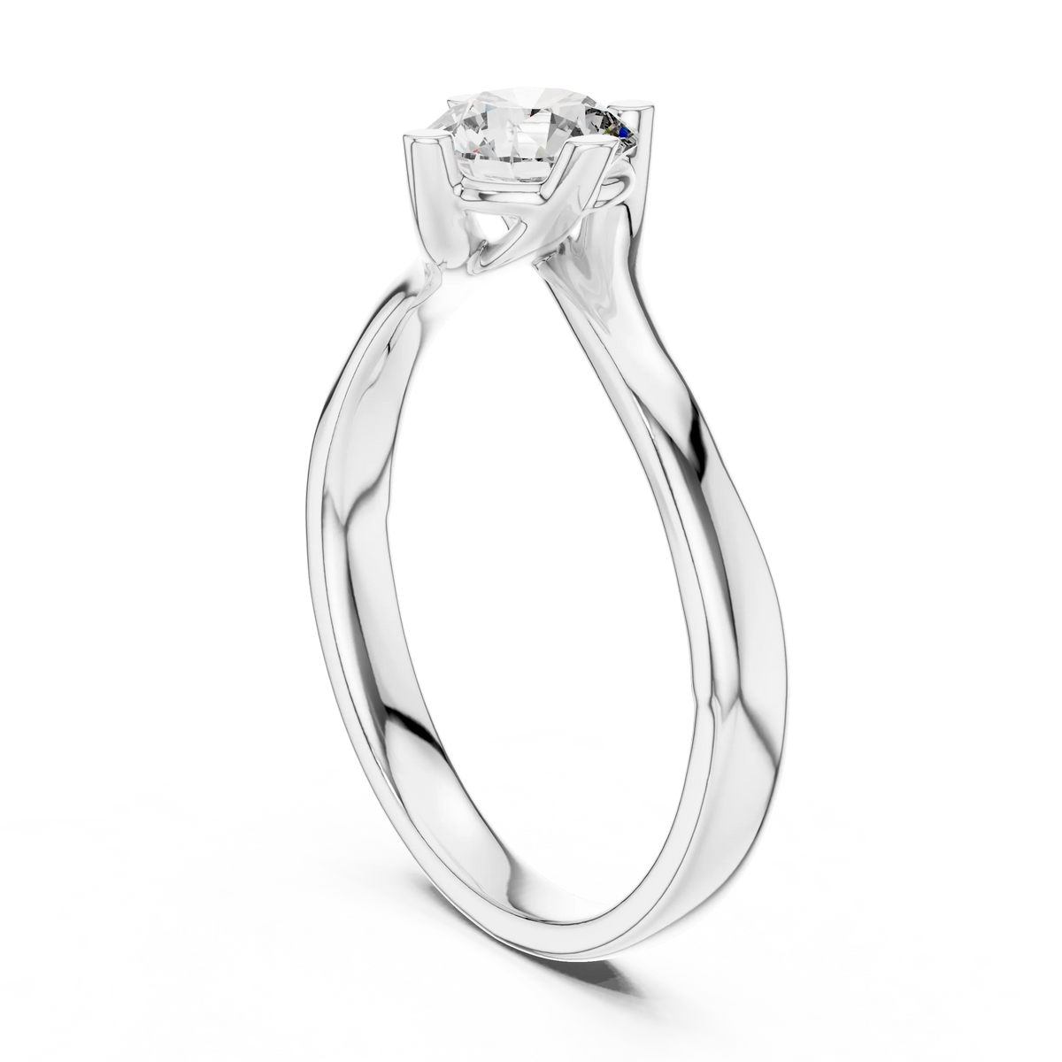 Round Solitaire Moissanite Bypass Twist Ring in white 925 sterling silver, view 1
