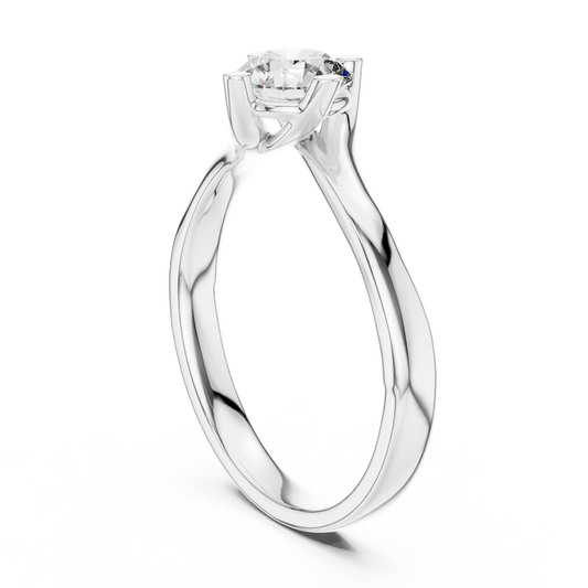 Round Solitaire Moissanite Bypass Twist Ring in white 925 sterling silver, view 1