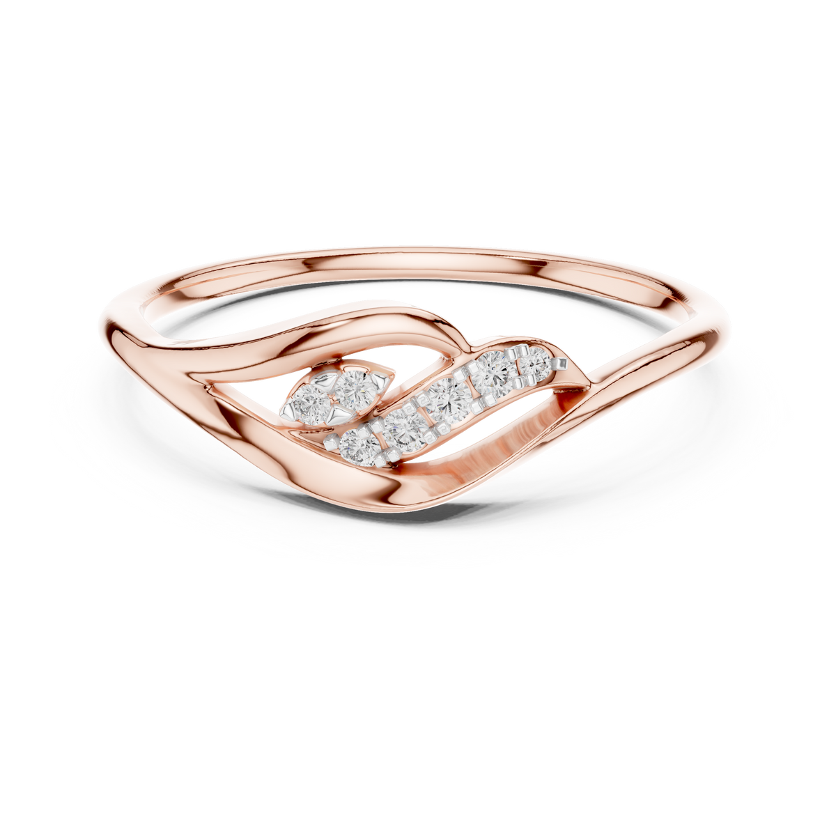 Open Leaf Wave Moissanite Ring in rose 925 sterling silver, view 4