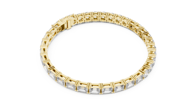 Emerald and Round Moissanite Tennis Bracelet in yellow 925 sterling silver, view 3