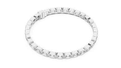 Emerald Cut Bezel Moissanite Tennis Bracelet in white 925 sterling silver, view 3