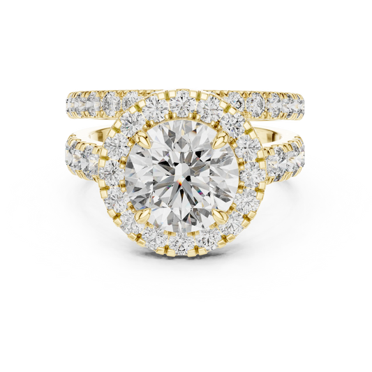 Round Halo Moissanite Double Band Ring in yellow 925 sterling silver, view 4