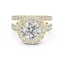 Round Halo Moissanite Double Band Ring in yellow 925 sterling silver, view 4