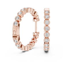 Moissanite milgrain bezel inside out hoop earrings in rose 925 sterling silver, view 1