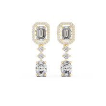Emerald Halo Moissanite Oval Drop Earrings in yellow 925 sterling silver, view 4