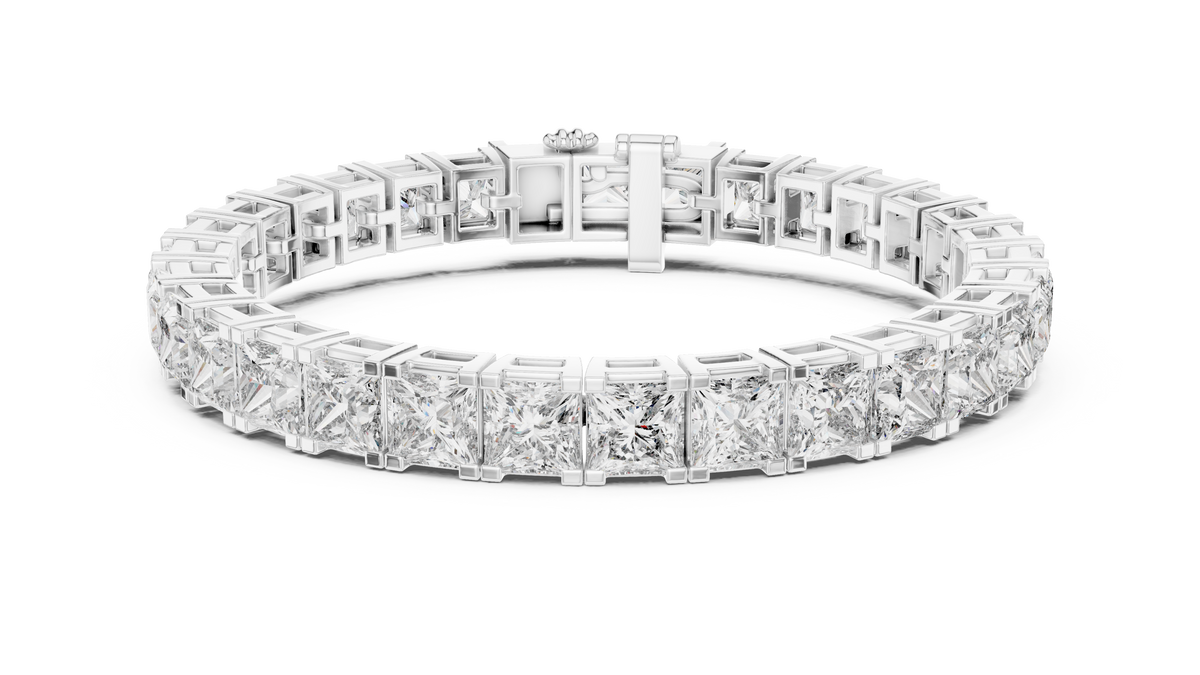 Princess Cut Moissanite Tennis Bracelet in white 925 sterling silver, view 1