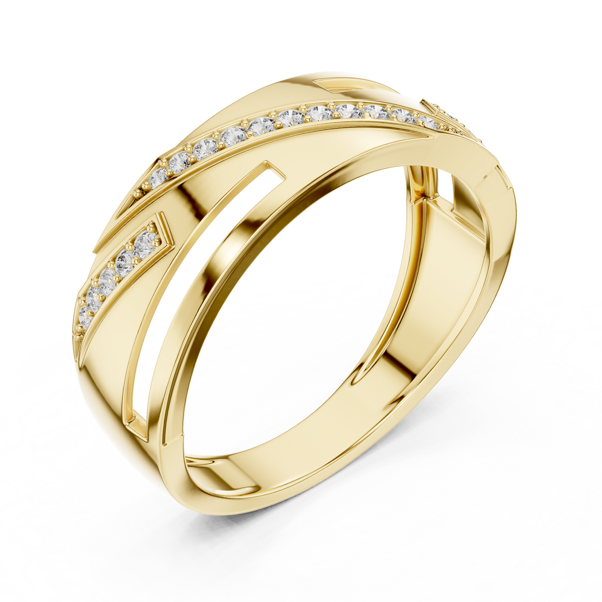 Diagonal Pavé Stripe Geometric Moissanite Band in yellow 925 sterling silver, view 2