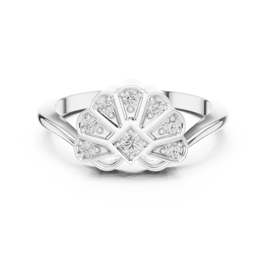 Art Deco Scalloped Fan Moissanite Cluster Ring in white 925 sterling silver, view 4
