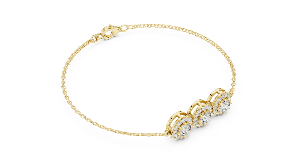 Triple Halo Moissanite Chain Bracelet in yellow 925 sterling silver, view 3