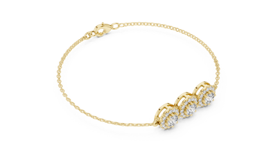 Triple Halo Moissanite Chain Bracelet in yellow 925 sterling silver, view 3