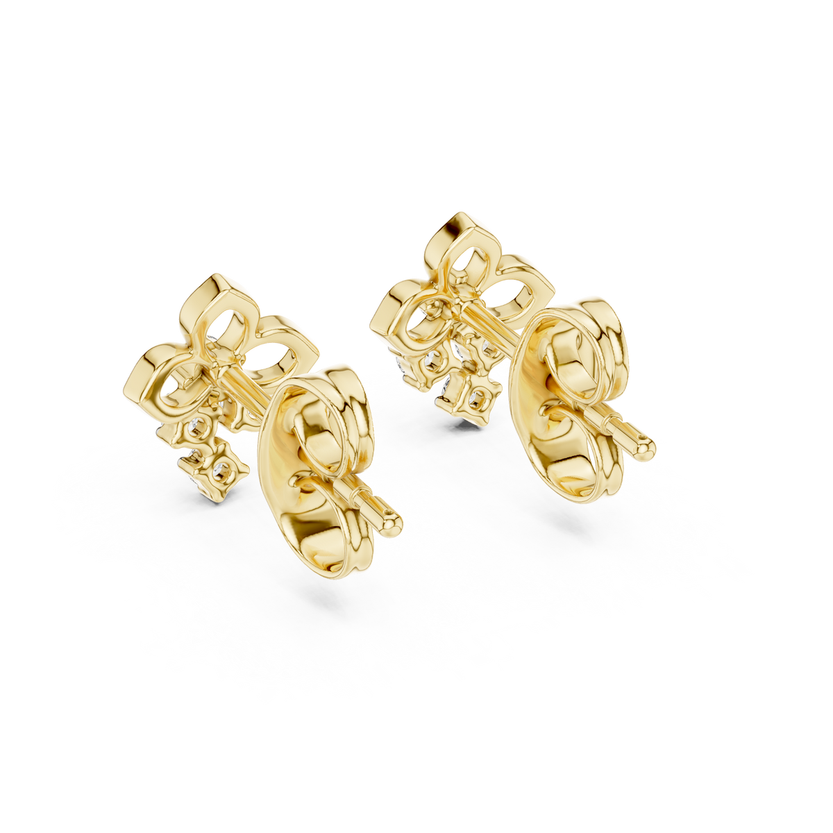 Moissanite Trefoil Cluster Stud Earrings in yellow 925 sterling silver, view 3