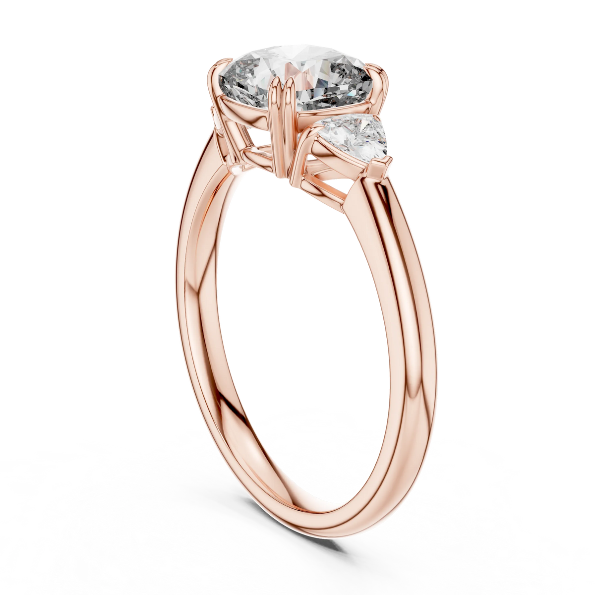 Cushion and Trillion Three Stone Moissanite Ring in rose 925 sterling silver, view 1