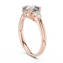 Cushion and Trillion Three Stone Moissanite Ring in rose 925 sterling silver, view 1