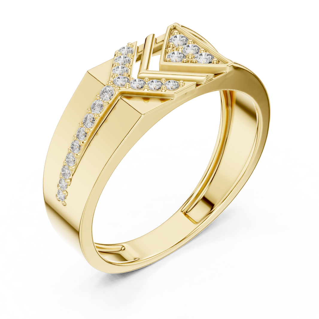 Men's Chevron Arrow Pavé Wide Moissanite Band in yellow 925 sterling silver, view 2