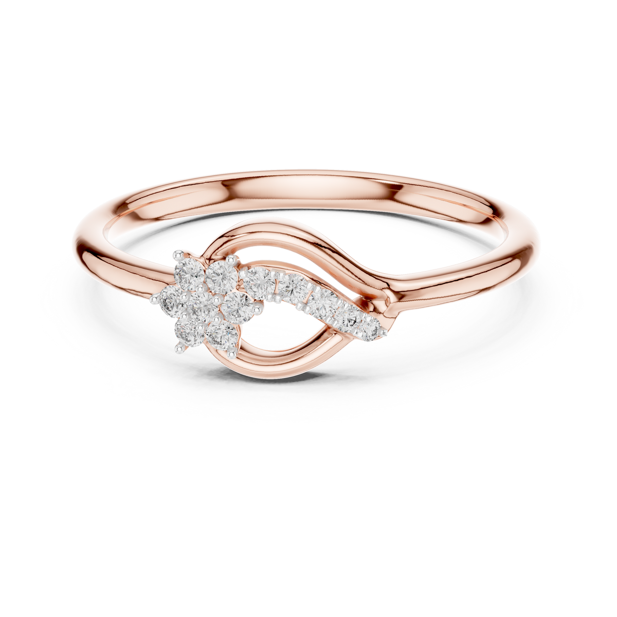 Flower Cluster Teardrop Bypass Moissanite Ring in rose 925 sterling silver, view 4