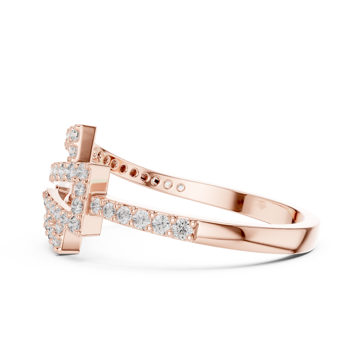 Geometric Zigzag Pavé Bypass Moissanite Ring in rose 925 sterling silver, view 3