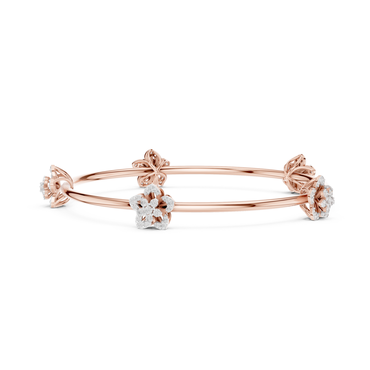 Floral Cluster Moissanite Bangle in rose 925 sterling silver, view 3