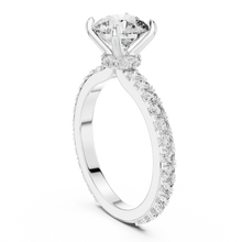 Round Solitaire Moissanite Ring with Hidden Halo and Pavé Band in white 925 sterling silver, view 1
