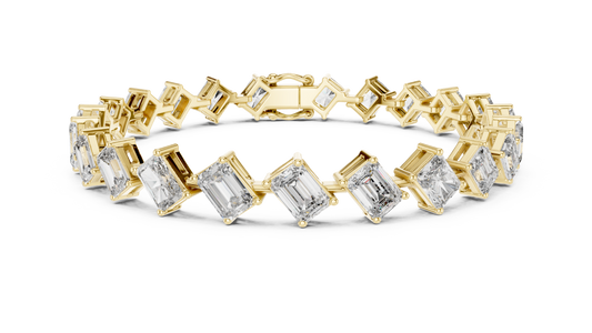 Emerald and Radiant Cut Moissanite Tennis Bracelet in yellow 925 sterling silver, view 1