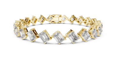 Emerald and Radiant Cut Moissanite Tennis Bracelet in yellow 925 sterling silver, view 1