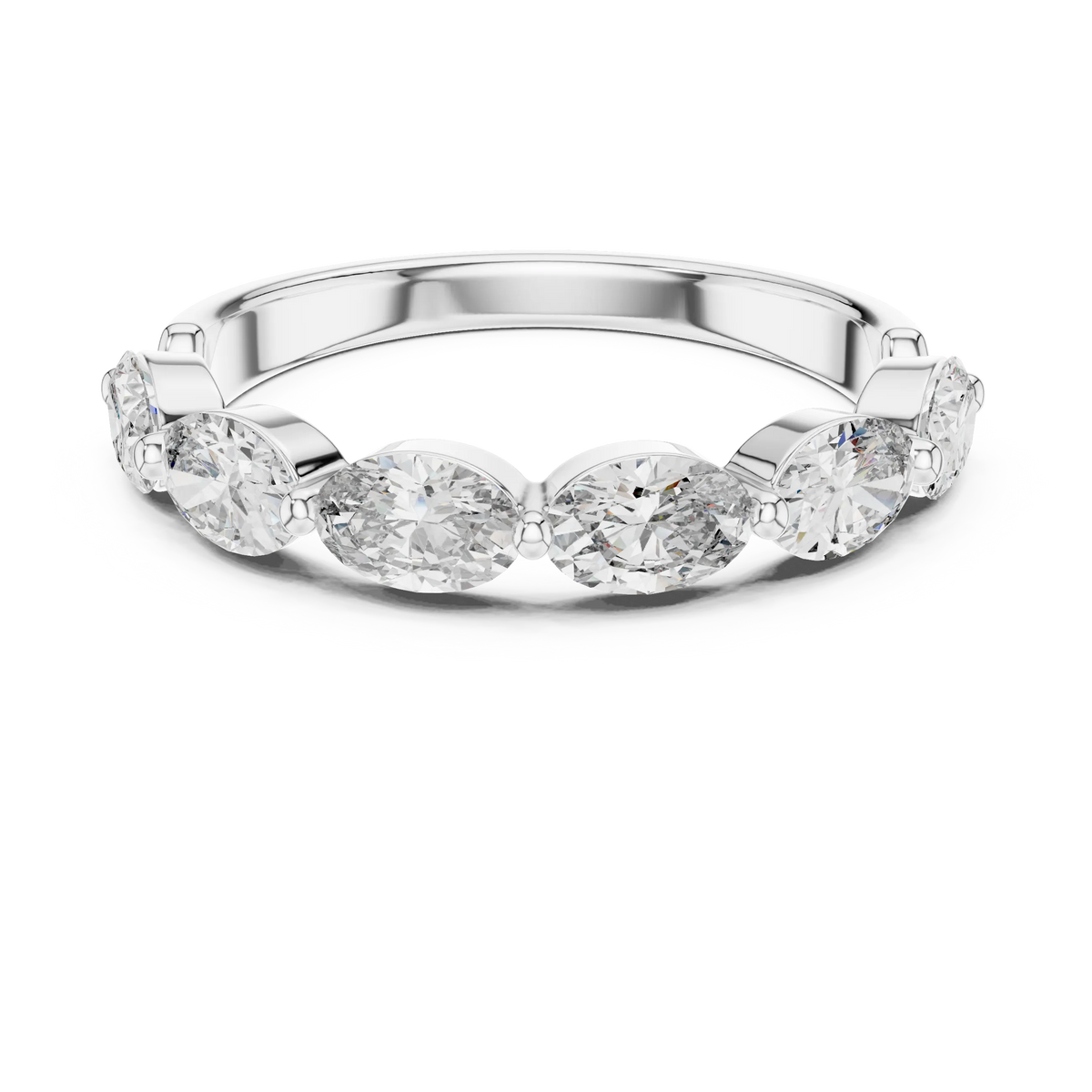 East-West Oval Moissanite Half Eternity Band in white 925 sterling silver, view 4