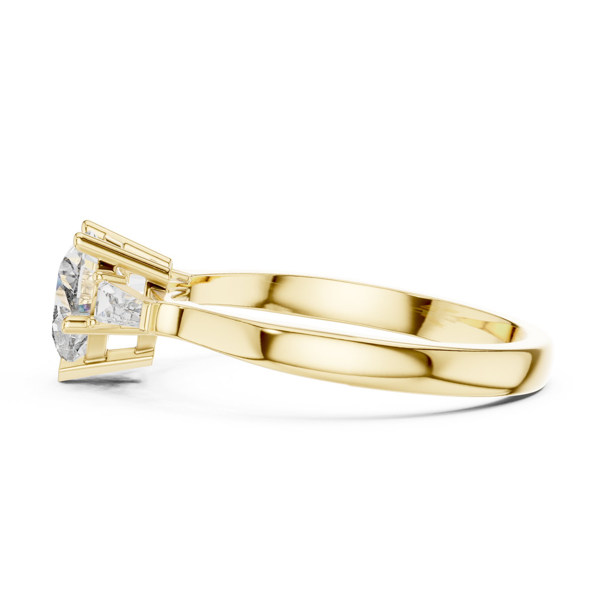 Heart Moissanite Ring with Tapered Baguette Sides in yellow 925 sterling silver, view 3