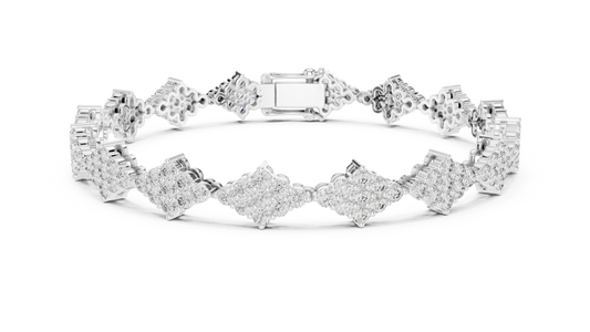 Diamond Shape Cluster Moissanite Bracelet in white 925 sterling silver, view 1