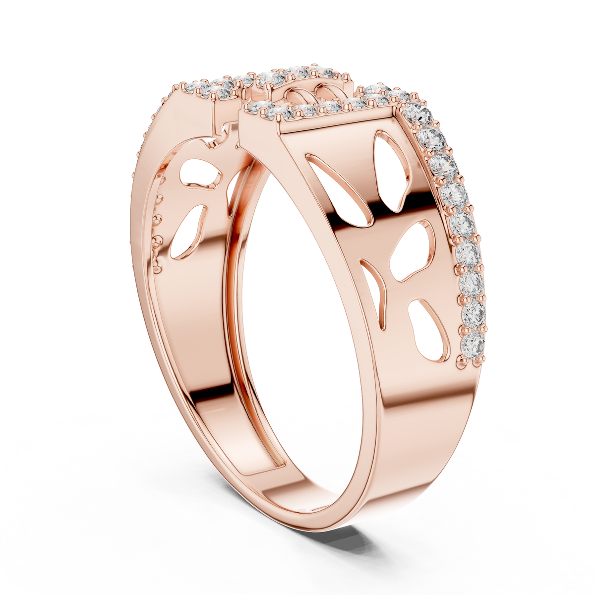 Geometric Bracket Pavé Openwork Moissanite Band in rose 925 sterling silver, view 1