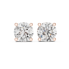 Round moissanite stud earrings in 925 sterling silver with rose gold plating, view 4
