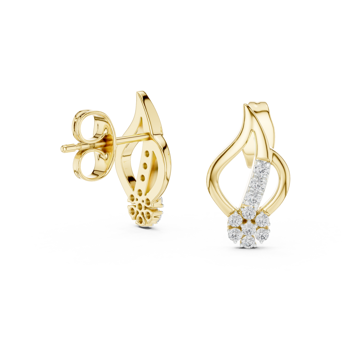 Moissanite Flame Cluster Stud Earrings in yellow 925 sterling silver, view 1