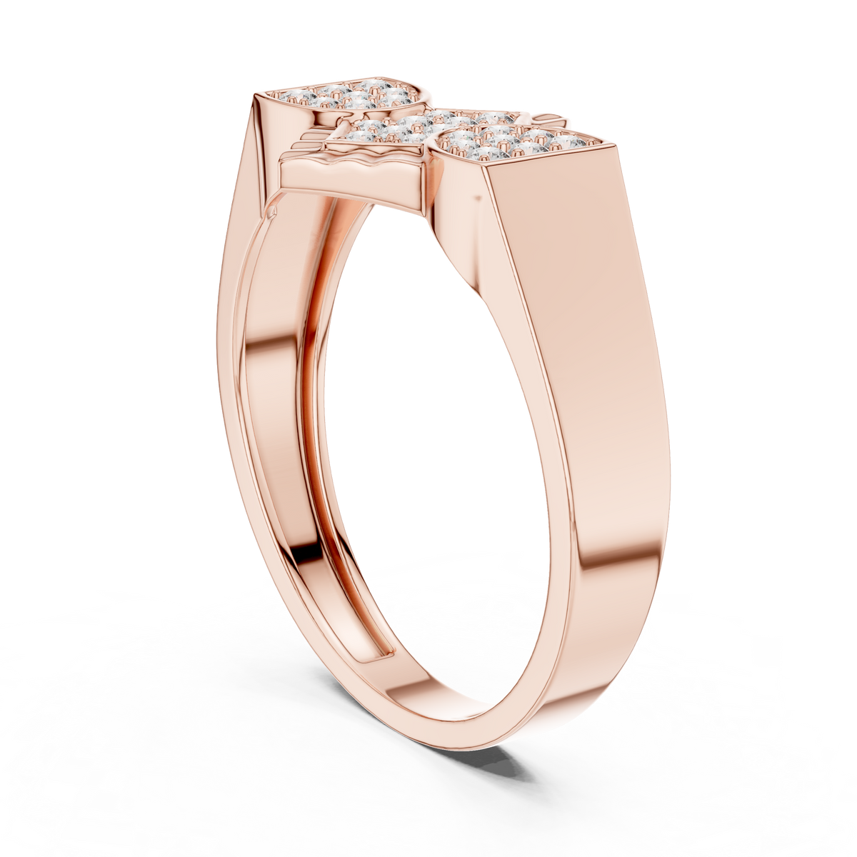 Men's Pavé Rhombus Wide Moissanite Band in rose 925 sterling silver, view 1