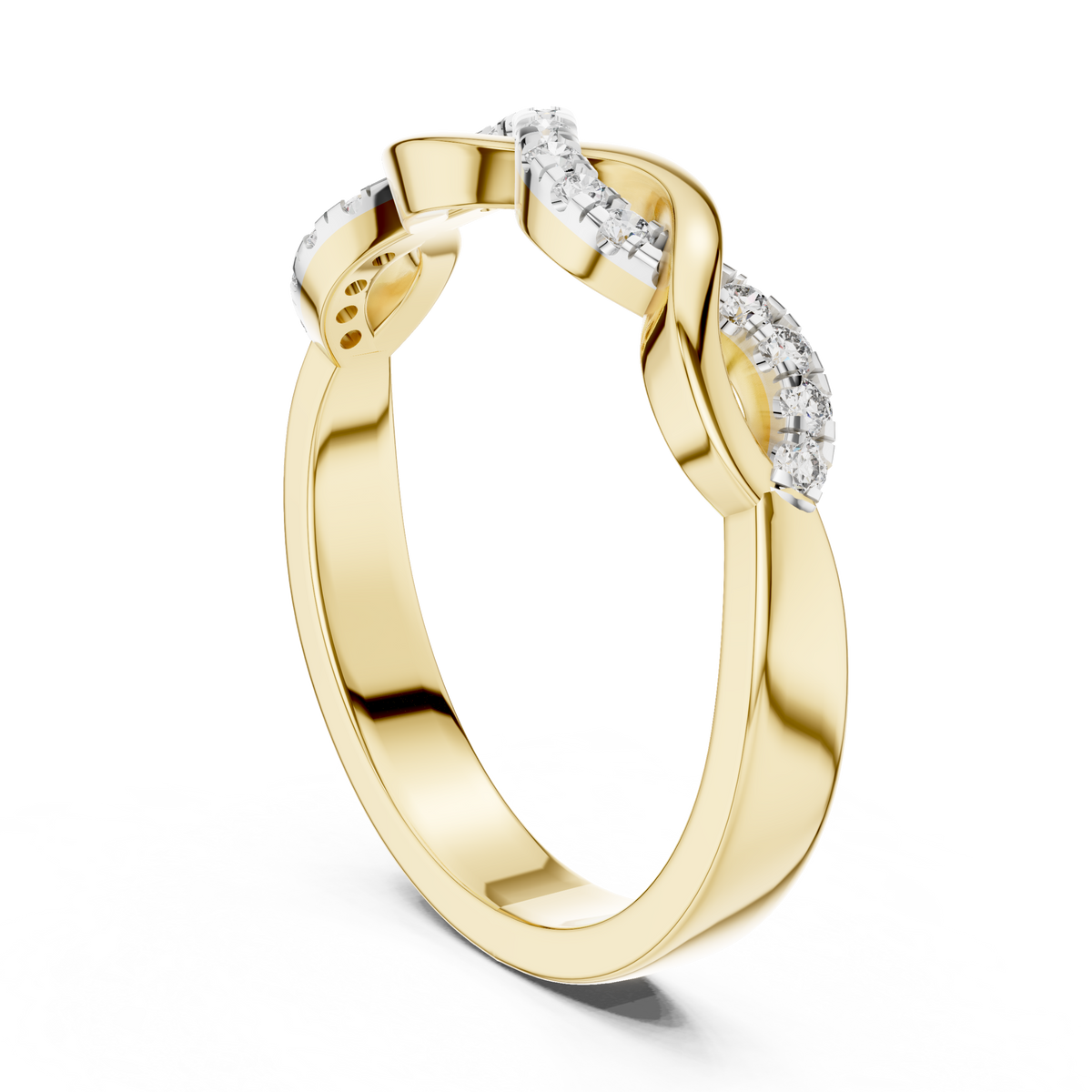 Pavé Twisted Infinity Moissanite Band in yellow 925 sterling silver, view 1