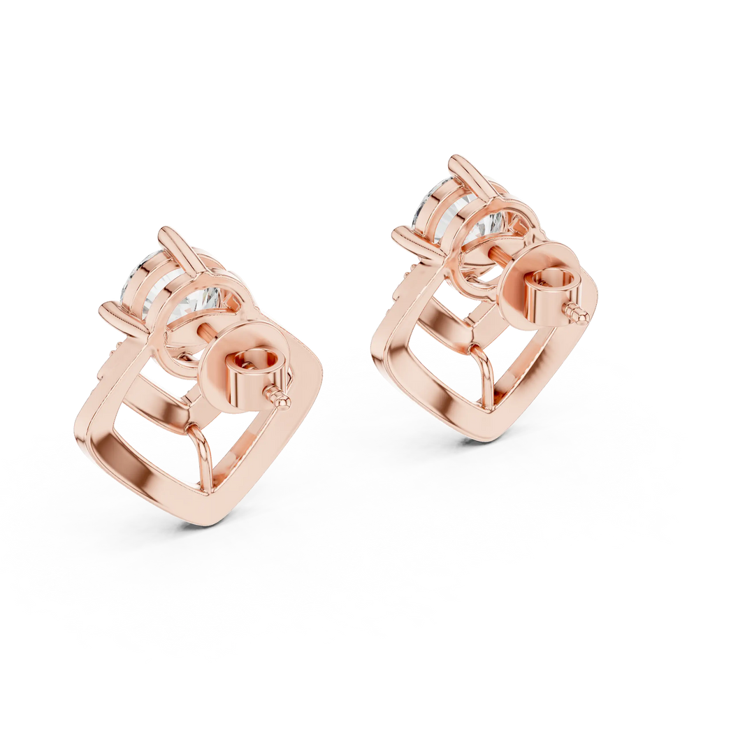 Round moissanite pave chevron stud earrings in rose 925 sterling silver, view 3