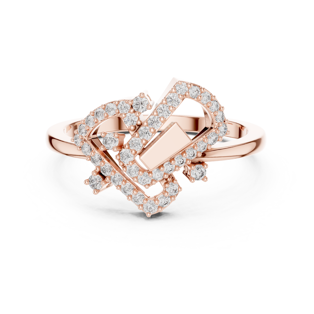 Interlocking Frames Pavé Moissanite Cocktail Ring in rose 925 sterling silver, view 4
