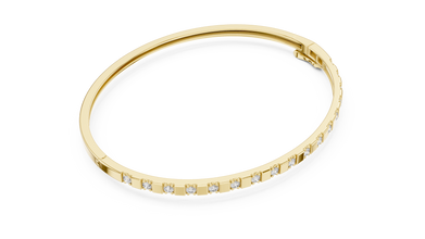 Round Moissanite Hinged Bangle in yellow 925 sterling silver, view 3