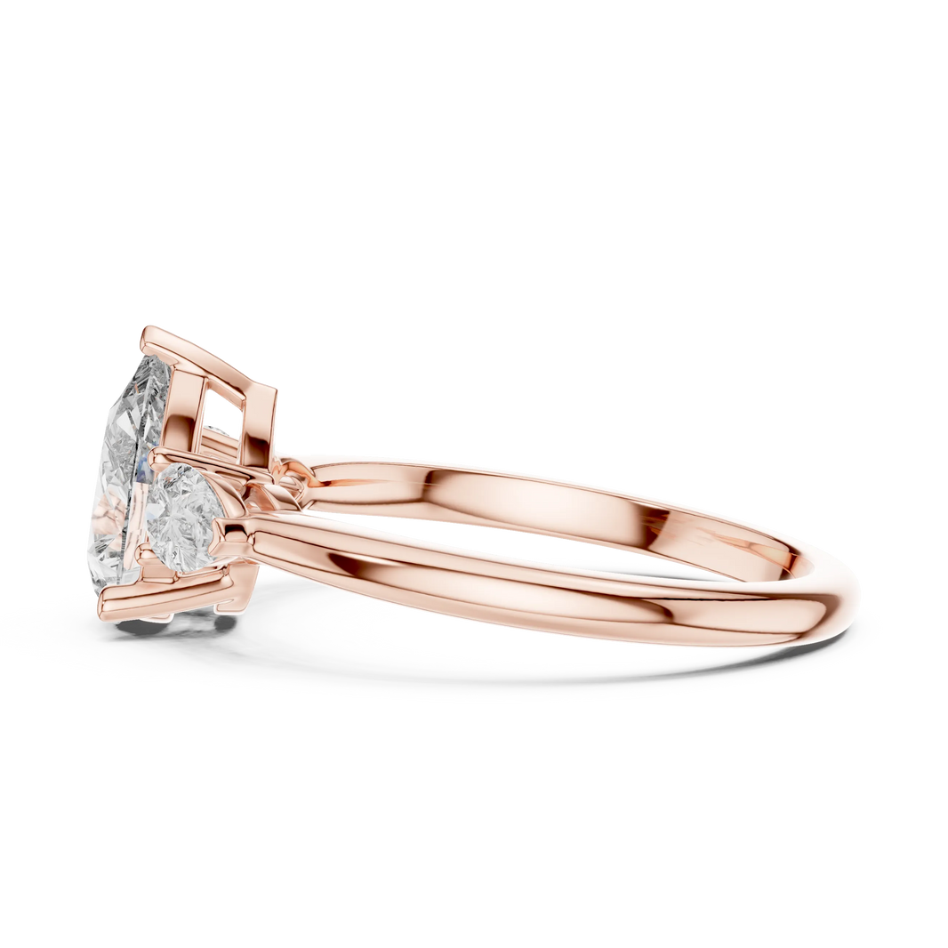 Pear Three Stone Moissanite Engagement Ring in rose 925 sterling silver, view 3