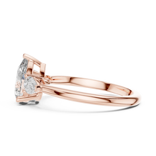 Pear Three Stone Moissanite Engagement Ring in rose 925 sterling silver, view 3
