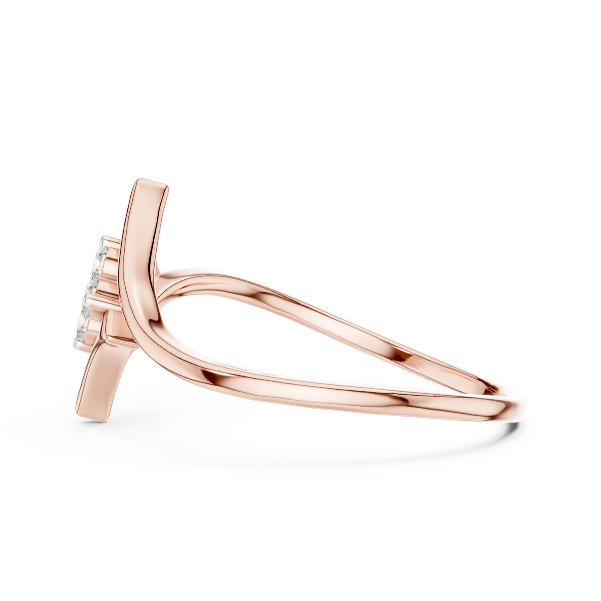 Open Kite Clover Cluster Moissanite Ring in rose 925 sterling silver, view 3
